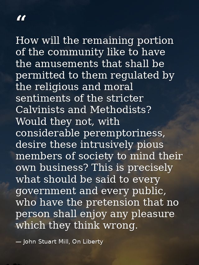How will the remaining portion of the community like to have the amusements that shall be permitted to them regulated by — John Stuart Mill, On Liberty