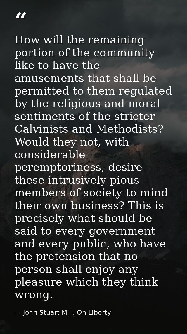 How will the remaining portion of the community like to have the amusements that shall be permitted to them regulated by — John Stuart Mill, On Liberty