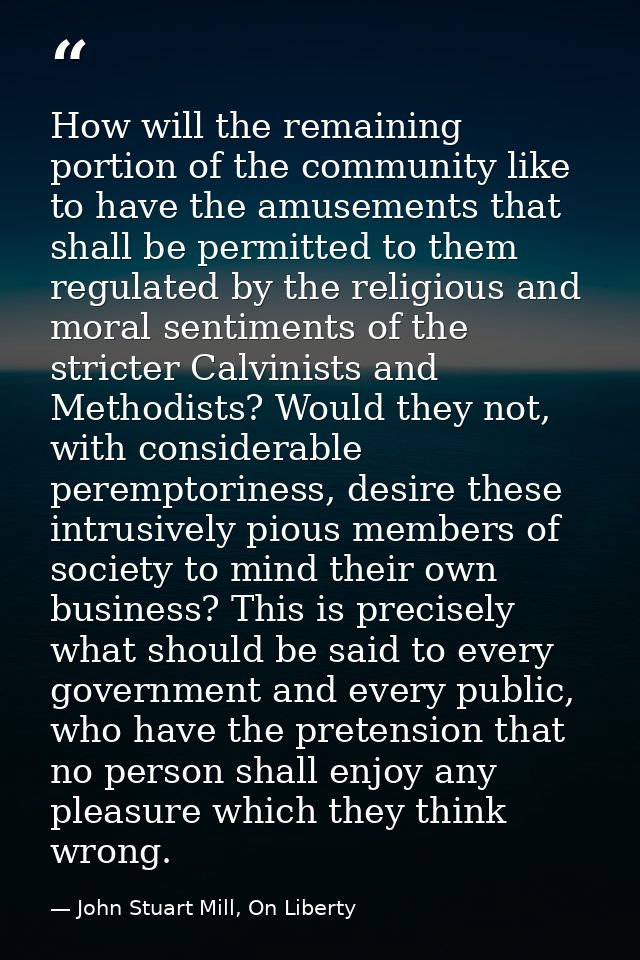 How will the remaining portion of the community like to have the amusements that shall be permitted to them regulated by — John Stuart Mill, On Liberty