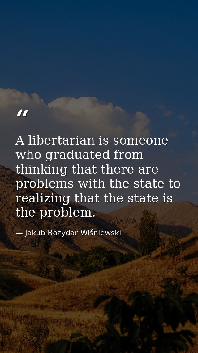 A libertarian is someone who graduated from thinking that there are problems with the state to realizing that the state  — Jakub Bożydar Wiśniewski