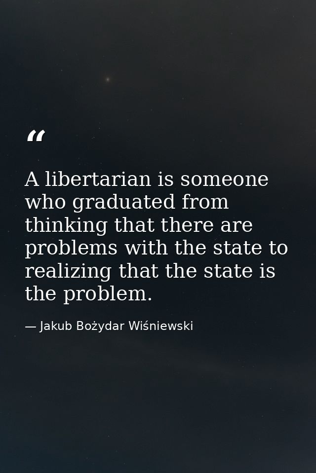 A libertarian is someone who graduated from thinking that there are problems with the state to realizing that the state  — Jakub Bożydar Wiśniewski