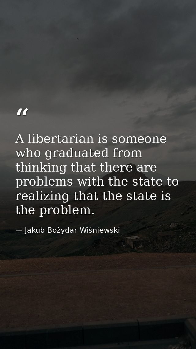 A libertarian is someone who graduated from thinking that there are problems with the state to realizing that the state  — Jakub Bożydar Wiśniewski