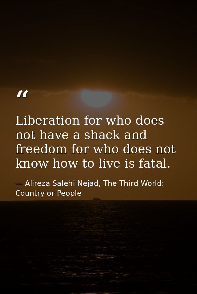 Liberation for who does not have a shack and freedom for who does not know how to live is fatal. — Alireza Salehi Nejad, The Third World: Country or People