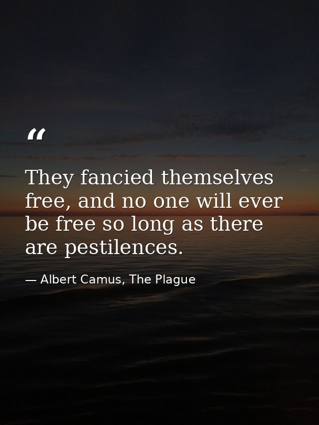 They fancied themselves free, and no one will ever be free so long as there are pestilences. — Albert Camus, The Plague