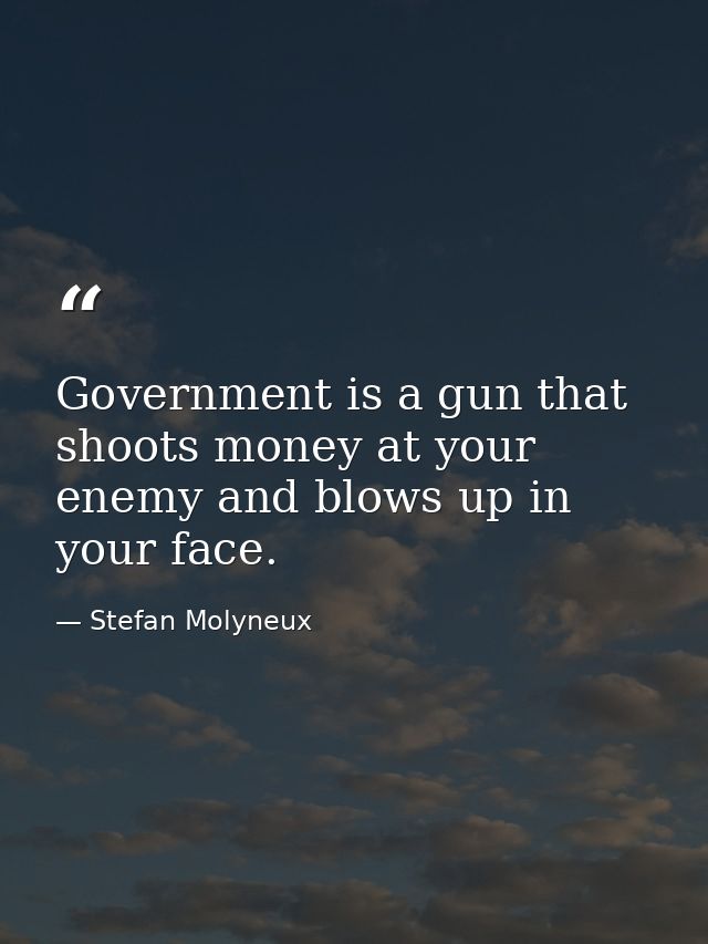 Government is a gun that shoots money at your enemy and blows up in your face. — Stefan Molyneux