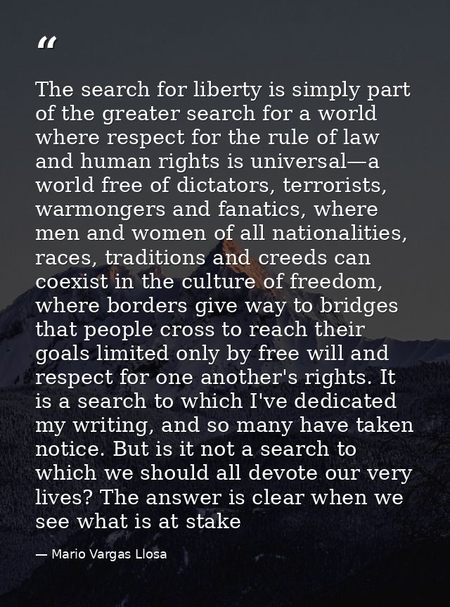 The search for liberty is simply part of the greater search for a world where respect for the rule of law and human righ — Mario Vargas Llosa