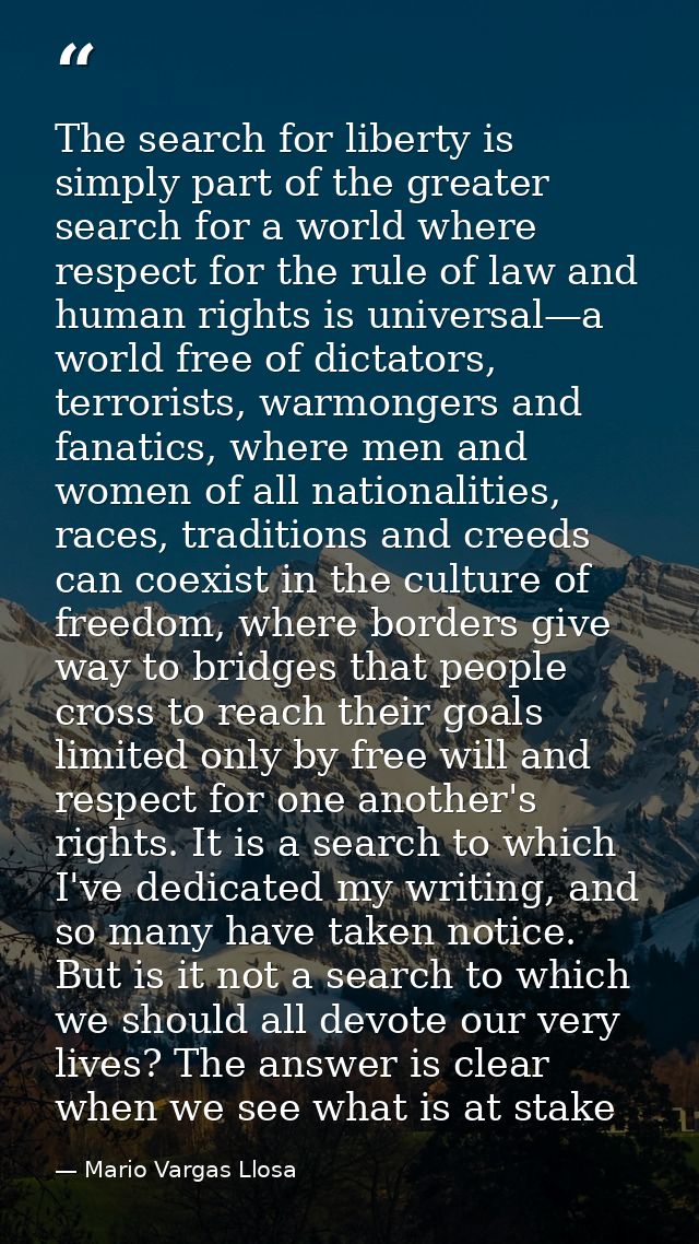 The search for liberty is simply part of the greater search for a world where respect for the rule of law and human righ — Mario Vargas Llosa