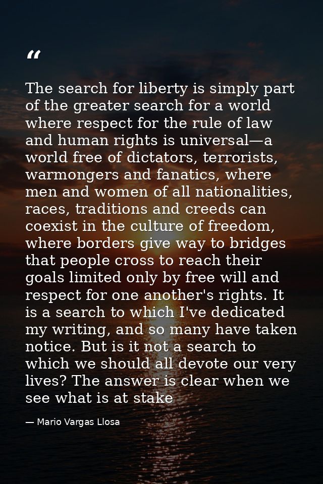 The search for liberty is simply part of the greater search for a world where respect for the rule of law and human righ — Mario Vargas Llosa