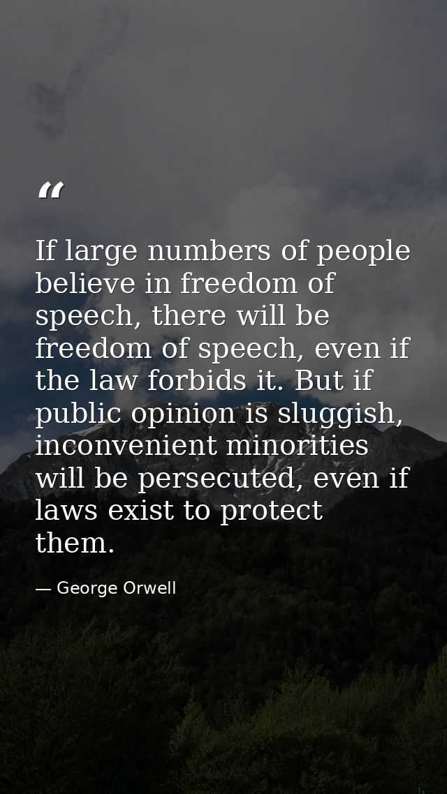 If large numbers of people believe in freedom of speech, there will be freedom of speech, even if the law forbids it. Bu — George Orwell