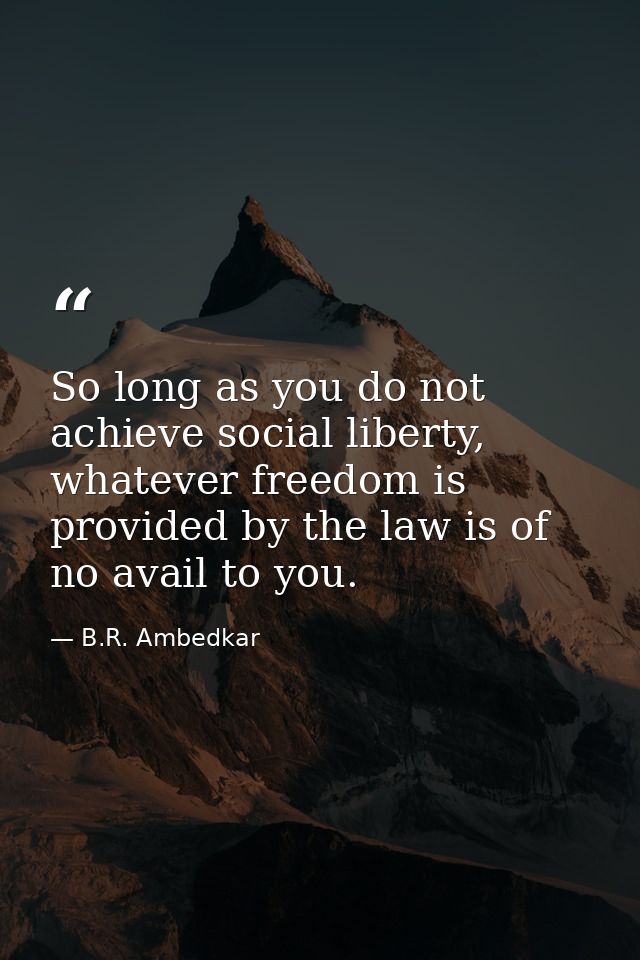 So long as you do not achieve social liberty, whatever freedom is provided by the law is of no avail to you. — B.R. Ambedkar