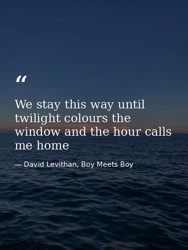 We stay this way until twilight colours the window and the hour calls me home — David Levithan, Boy Meets Boy