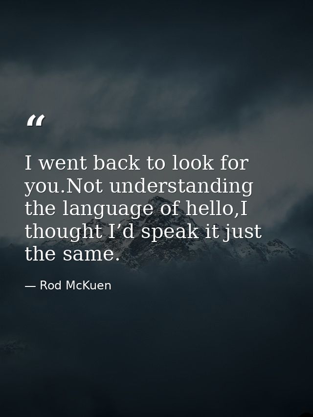 I went back to look for you.Not understanding the language of hello,I thought I’d speak it just the same. — Rod McKuen
