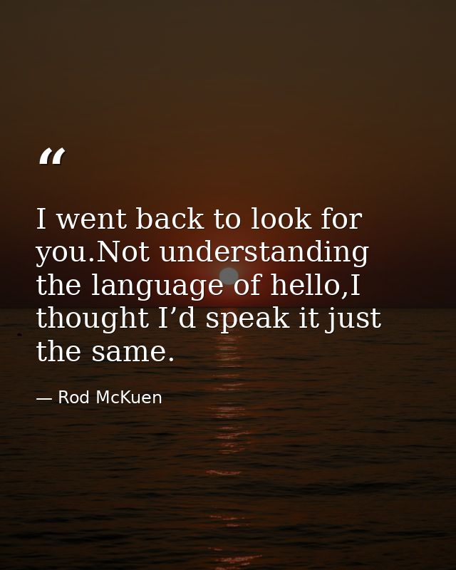 I went back to look for you.Not understanding the language of hello,I thought I’d speak it just the same. — Rod McKuen
