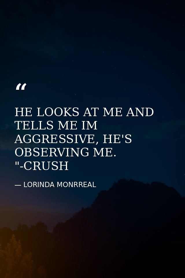HE LOOKS AT ME AND TELLS ME IM AGGRESSIVE, HE'S OBSERVING ME. "-CRUSH — LORINDA MONRREAL