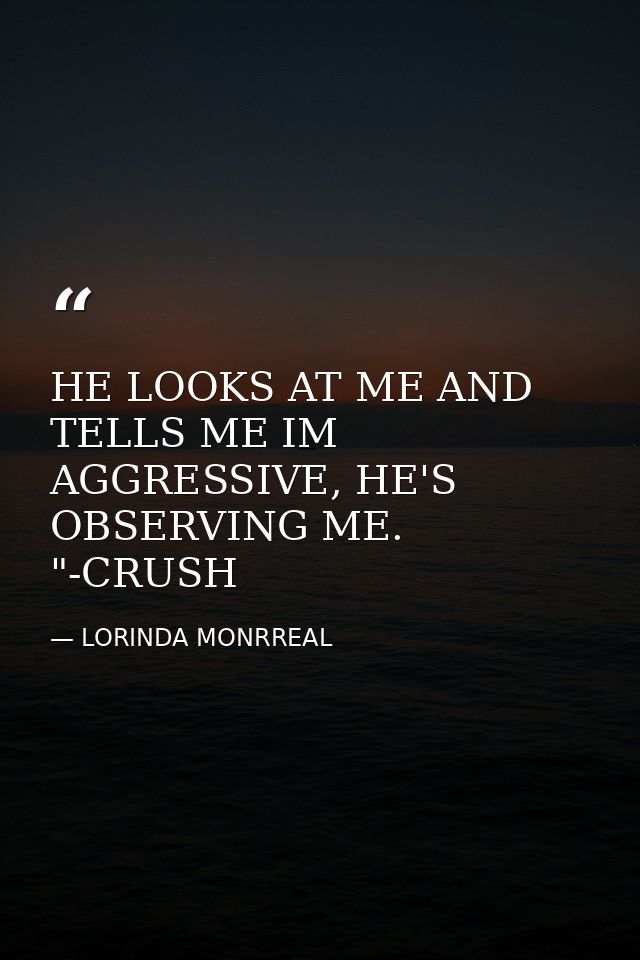 HE LOOKS AT ME AND TELLS ME IM AGGRESSIVE, HE'S OBSERVING ME. "-CRUSH — LORINDA MONRREAL