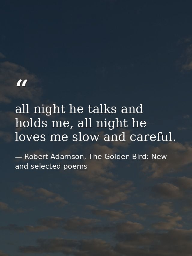 all night he talks and holds me, all night he loves me slow and careful. — Robert Adamson, The Golden Bird: New and selected poems