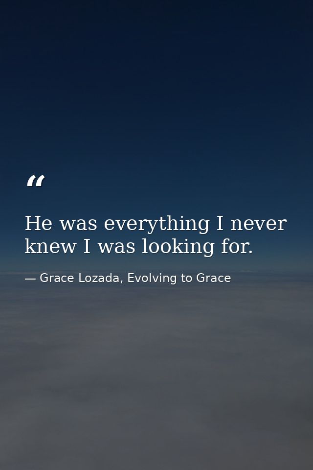 He was everything I never knew I was looking for. — Grace Lozada, Evolving to Grace