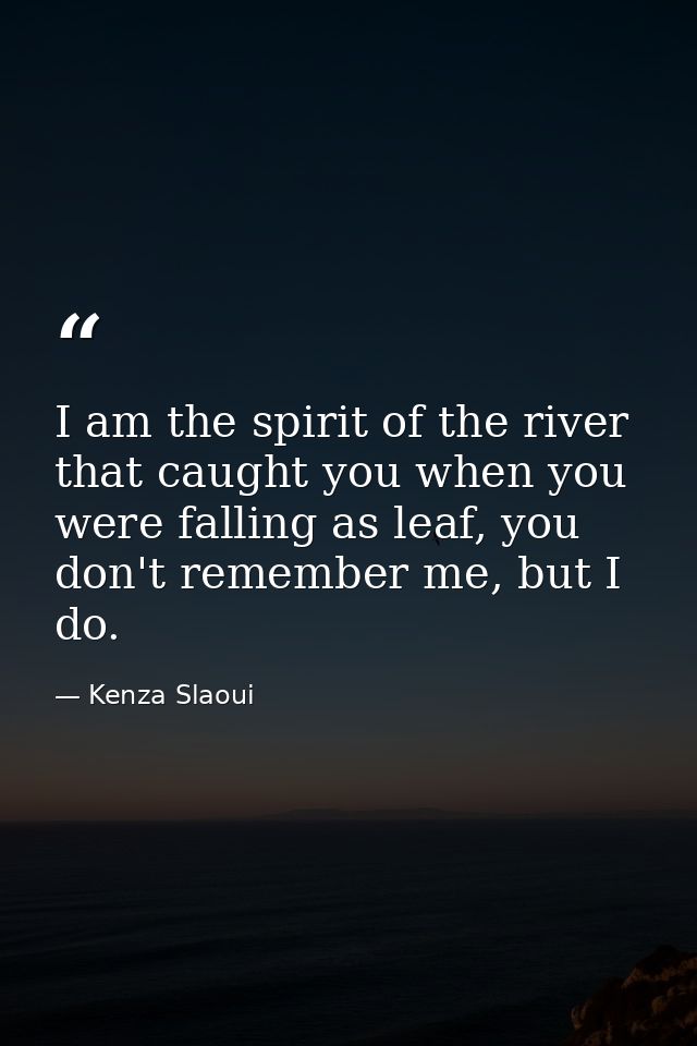 I am the spirit of the river that caught you when you were falling as leaf, you don't remember me, but I do. — Kenza Slaoui