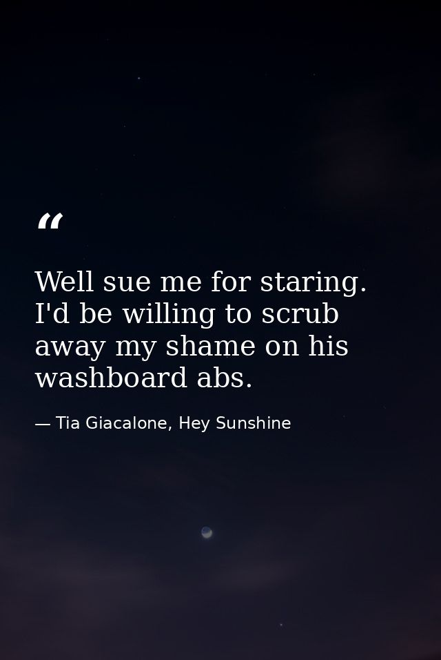 Well sue me for staring. I'd be willing to scrub away my shame on his washboard abs. — Tia Giacalone, Hey Sunshine