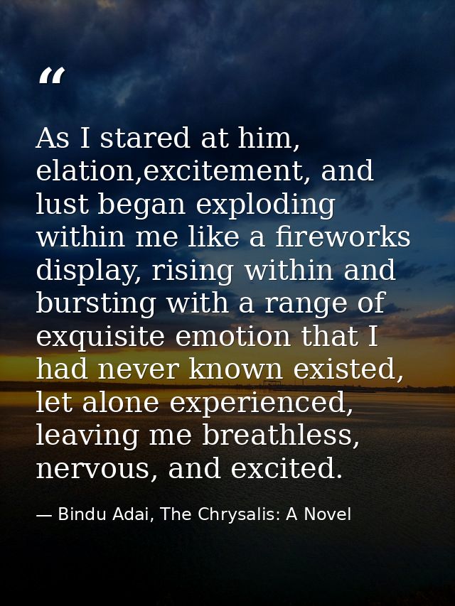 As I stared at him, elation,excitement, and lust began exploding within me like a fireworks display, rising within and b — Bindu Adai, The Chrysalis: A Novel