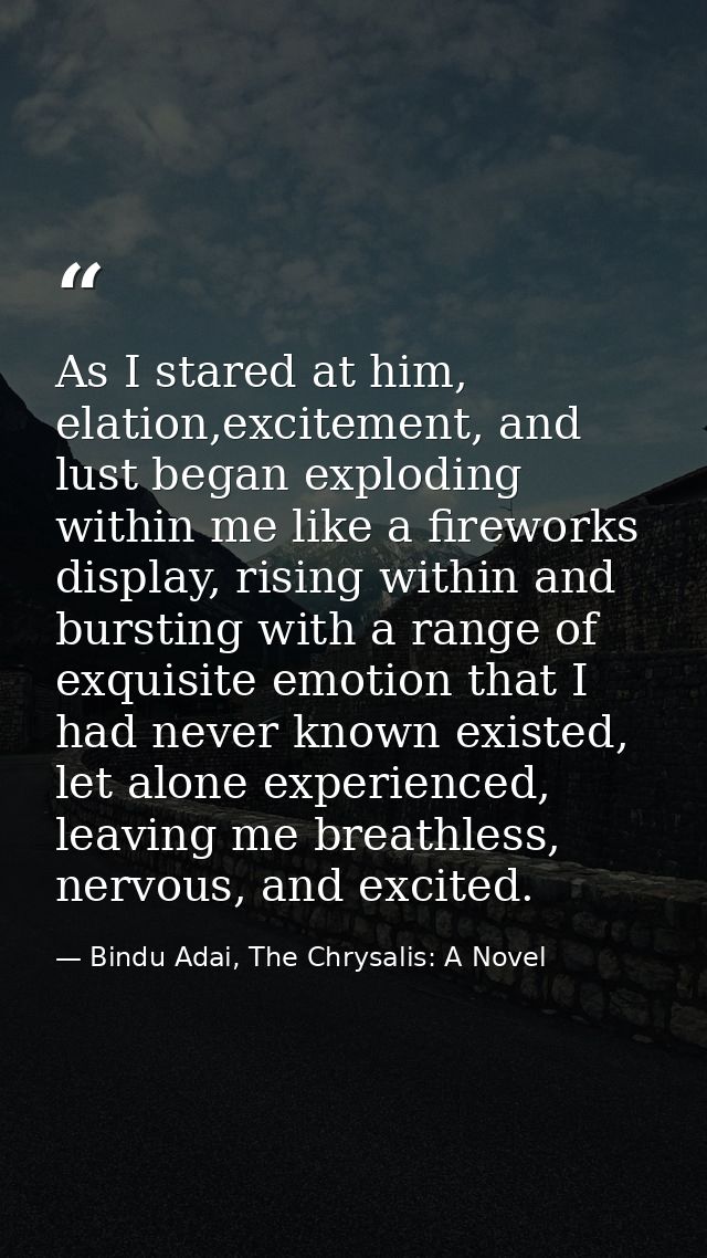 As I stared at him, elation,excitement, and lust began exploding within me like a fireworks display, rising within and b — Bindu Adai, The Chrysalis: A Novel