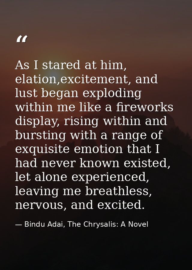 As I stared at him, elation,excitement, and lust began exploding within me like a fireworks display, rising within and b — Bindu Adai, The Chrysalis: A Novel