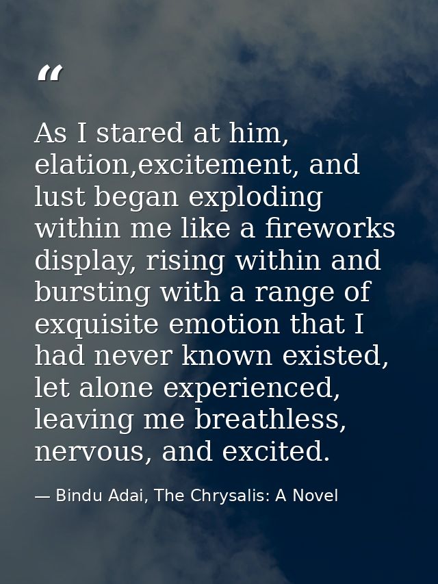 As I stared at him, elation,excitement, and lust began exploding within me like a fireworks display, rising within and b — Bindu Adai, The Chrysalis: A Novel