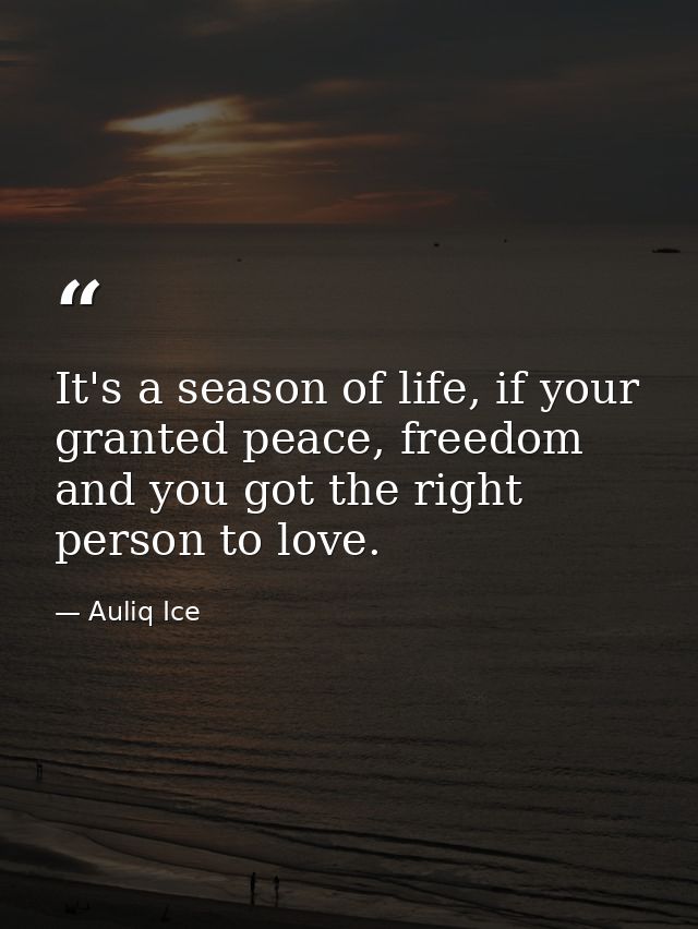 It's a season of life, if your granted peace, freedom and you got the right person to love. — Auliq Ice