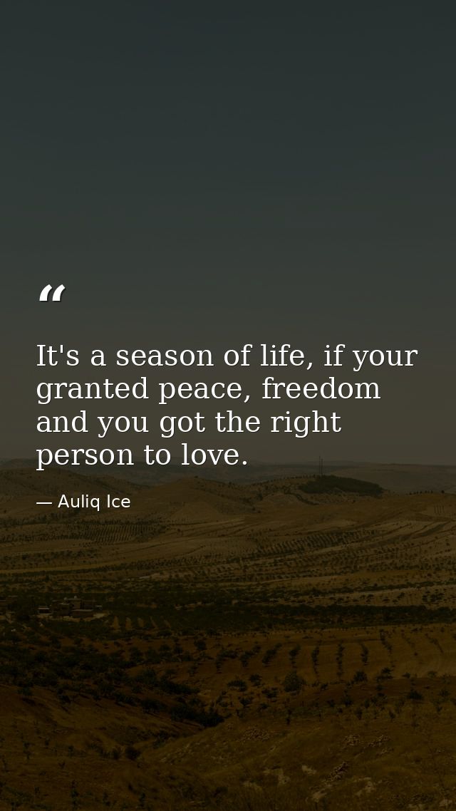 It's a season of life, if your granted peace, freedom and you got the right person to love. — Auliq Ice