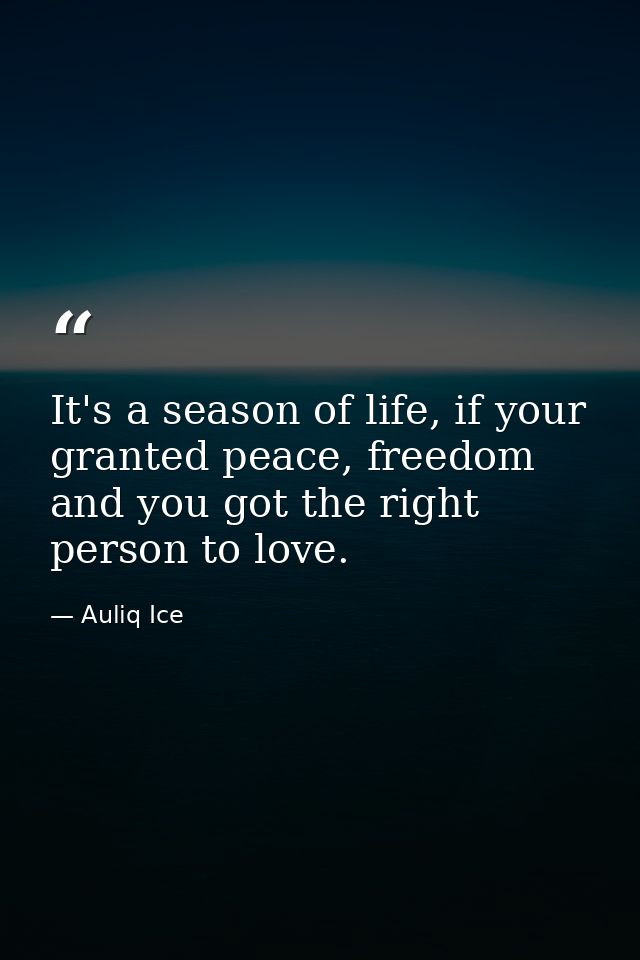 It's a season of life, if your granted peace, freedom and you got the right person to love. — Auliq Ice