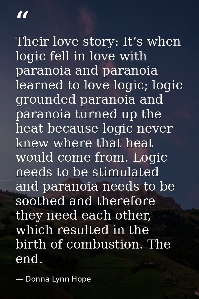 Their love story: It’s when logic fell in love with paranoia and paranoia learned to love logic; logic grounded paranoia — Donna Lynn Hope