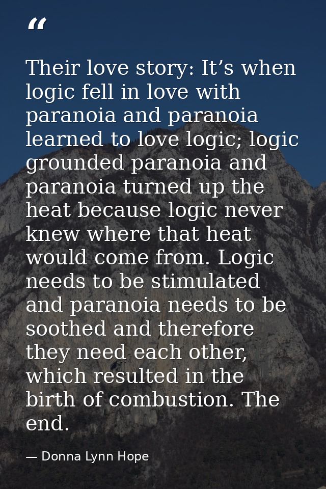 Their love story: It’s when logic fell in love with paranoia and paranoia learned to love logic; logic grounded paranoia — Donna Lynn Hope