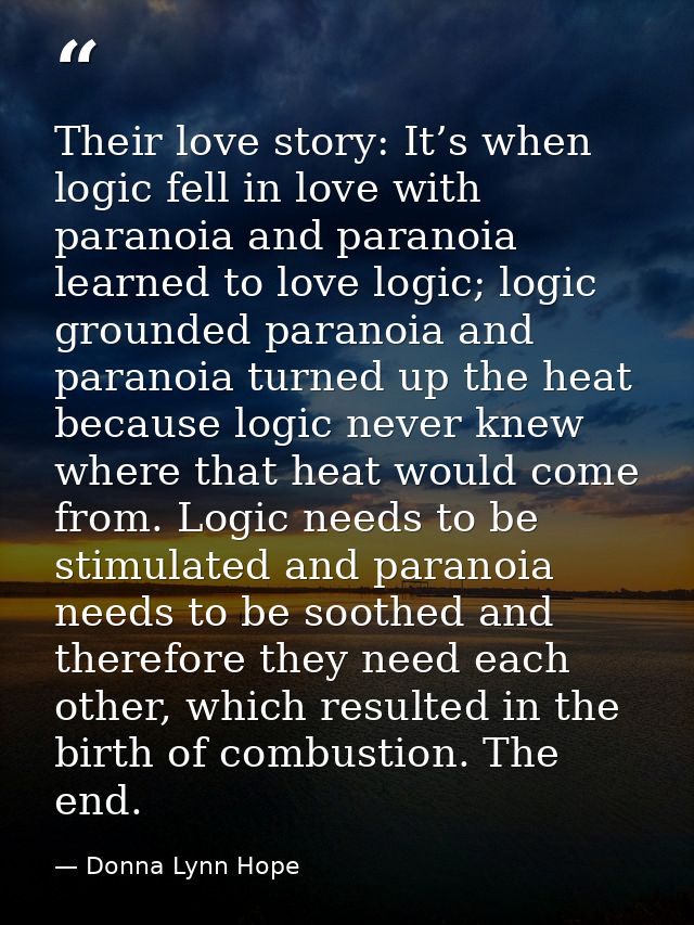 Their love story: It’s when logic fell in love with paranoia and paranoia learned to love logic; logic grounded paranoia — Donna Lynn Hope