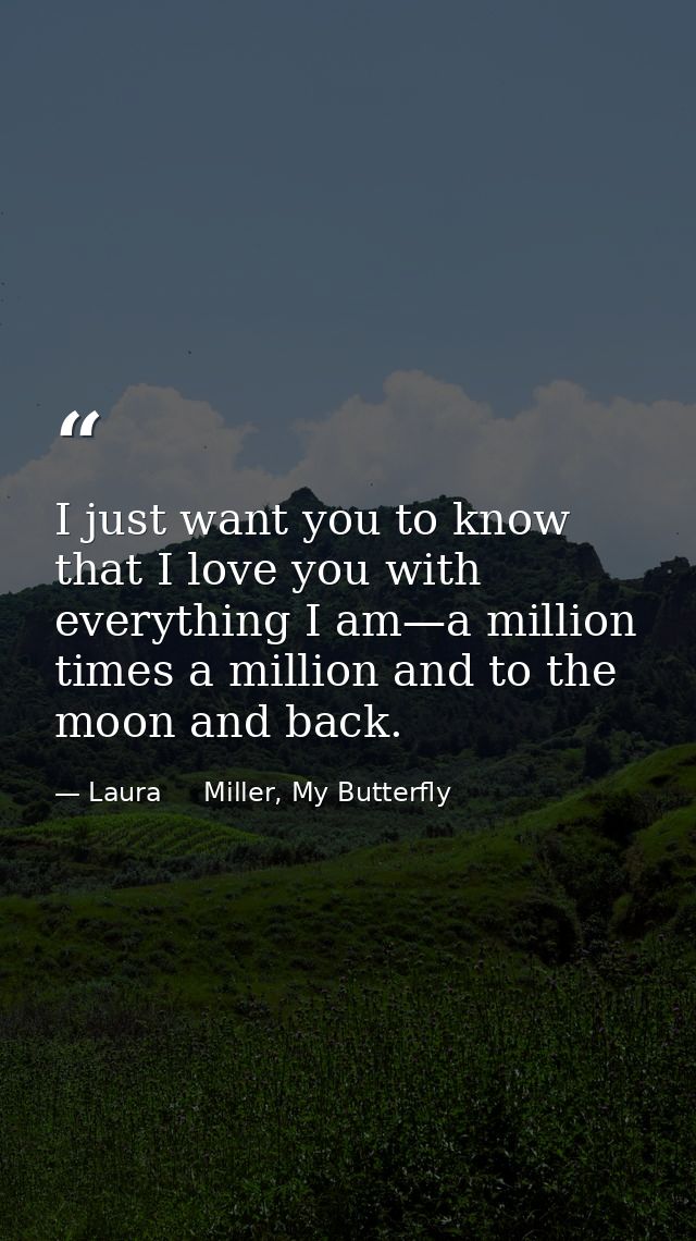 I just want you to know that I love you with everything I am—a million times a million and to the moon and back. — Laura     Miller, My Butterfly