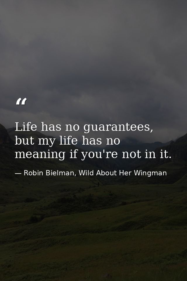Life has no guarantees, but my life has no meaning if you're not in it. — Robin Bielman, Wild About Her Wingman