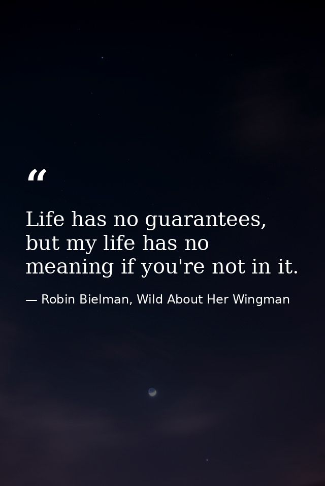 Life has no guarantees, but my life has no meaning if you're not in it. — Robin Bielman, Wild About Her Wingman