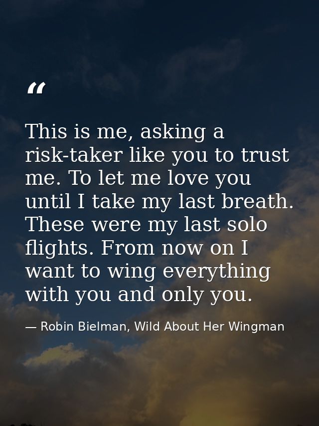 This is me, asking a risk-taker like you to trust me. To let me love you until I take my last breath. These were my last — Robin Bielman, Wild About Her Wingman