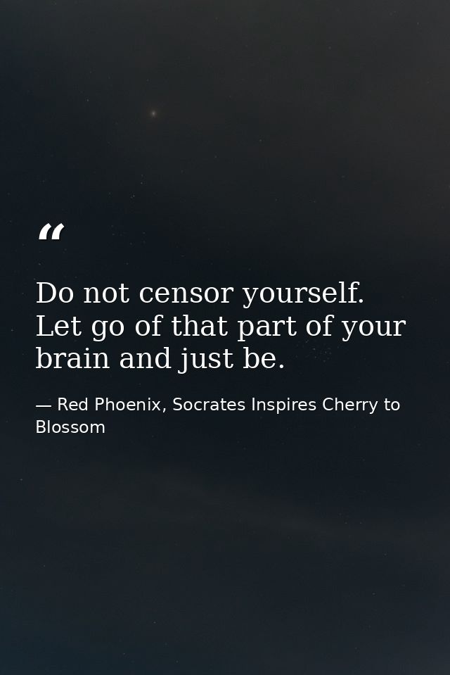 Do not censor yourself. Let go of that part of your brain and just be. — Red Phoenix, Socrates Inspires Cherry to Blossom