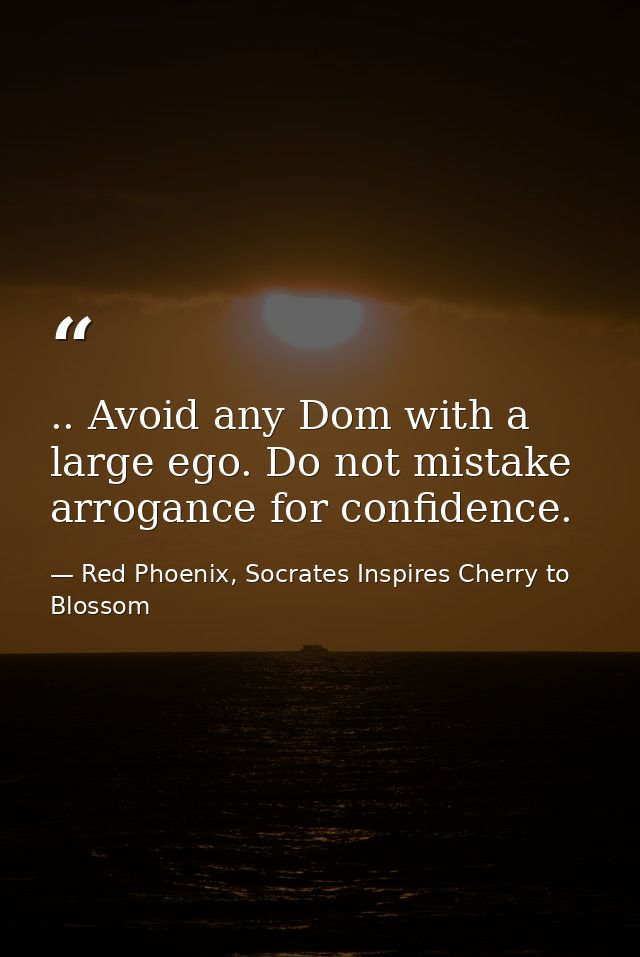 .. Avoid any Dom with a large ego. Do not mistake arrogance for confidence. — Red Phoenix, Socrates Inspires Cherry to Blossom
