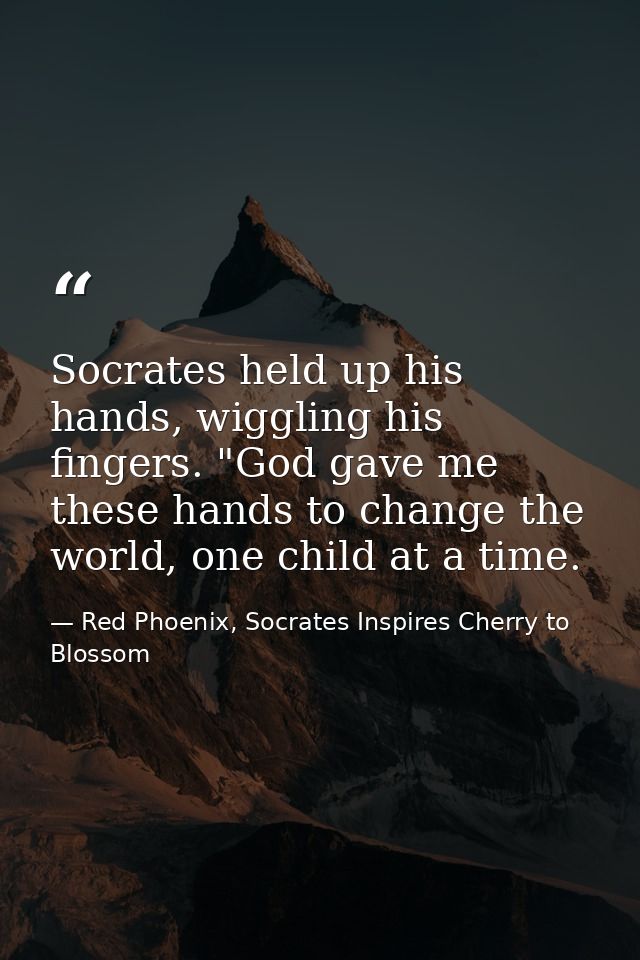 Socrates held up his hands, wiggling his fingers. "God gave me these hands to change the world, one child at a time. — Red Phoenix, Socrates Inspires Cherry to Blossom