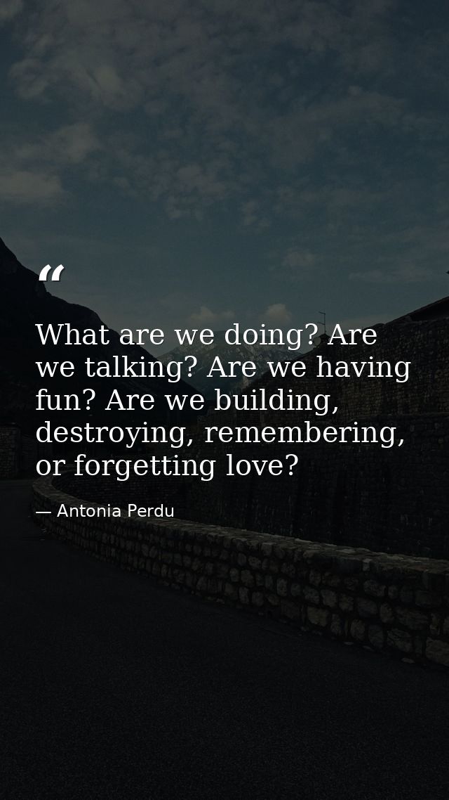 What are we doing? Are we talking? Are we having fun? Are we building, destroying, remembering, or forgetting love? — Antonia Perdu