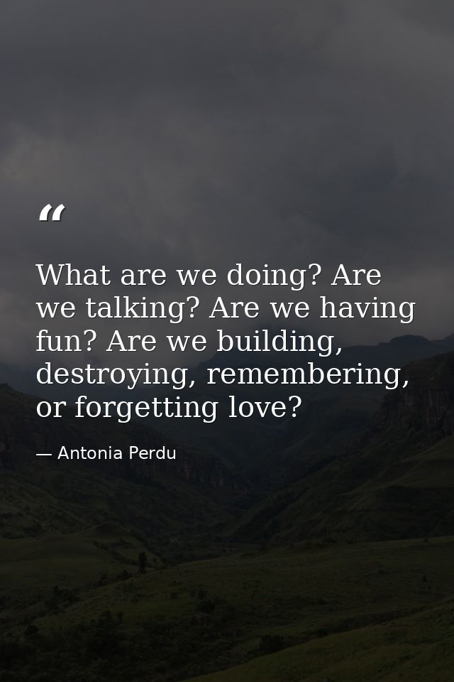 What are we doing? Are we talking? Are we having fun? Are we building, destroying, remembering, or forgetting love? — Antonia Perdu