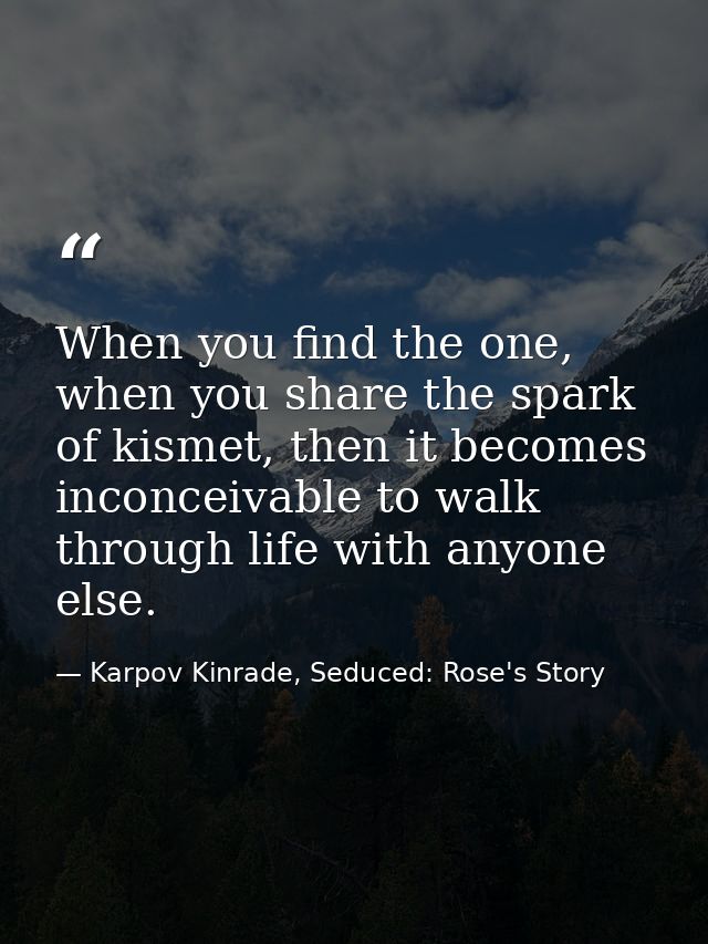 When you find the one, when you share the spark of kismet, then it becomes inconceivable to walk through life with anyon — Karpov Kinrade, Seduced: Rose's Story