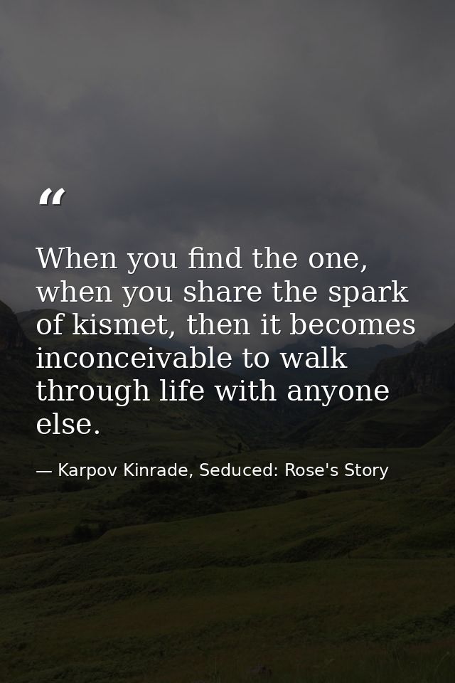 When you find the one, when you share the spark of kismet, then it becomes inconceivable to walk through life with anyon — Karpov Kinrade, Seduced: Rose's Story