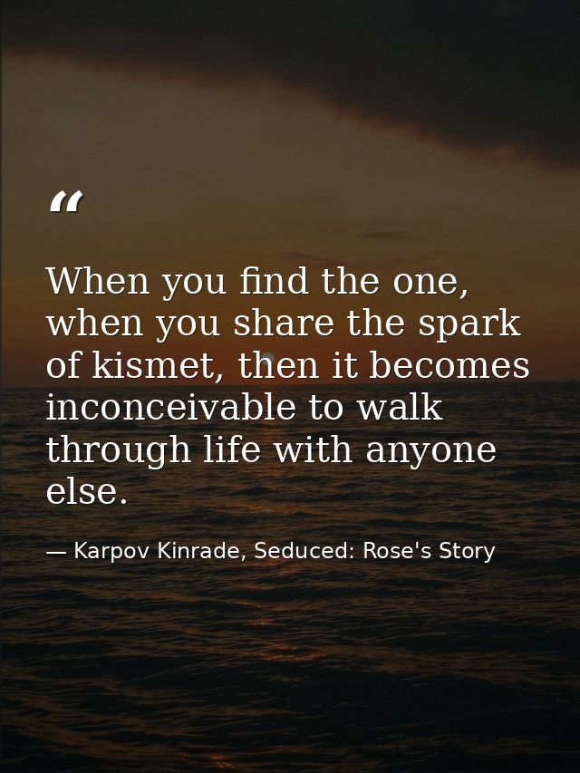 When you find the one, when you share the spark of kismet, then it becomes inconceivable to walk through life with anyon — Karpov Kinrade, Seduced: Rose's Story