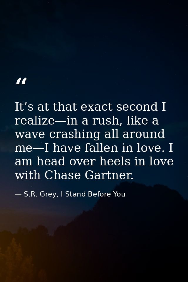 It’s at that exact second I realize—in a rush, like a wave crashing all around me—I have fallen in love. I am head over  — S.R. Grey, I Stand Before You