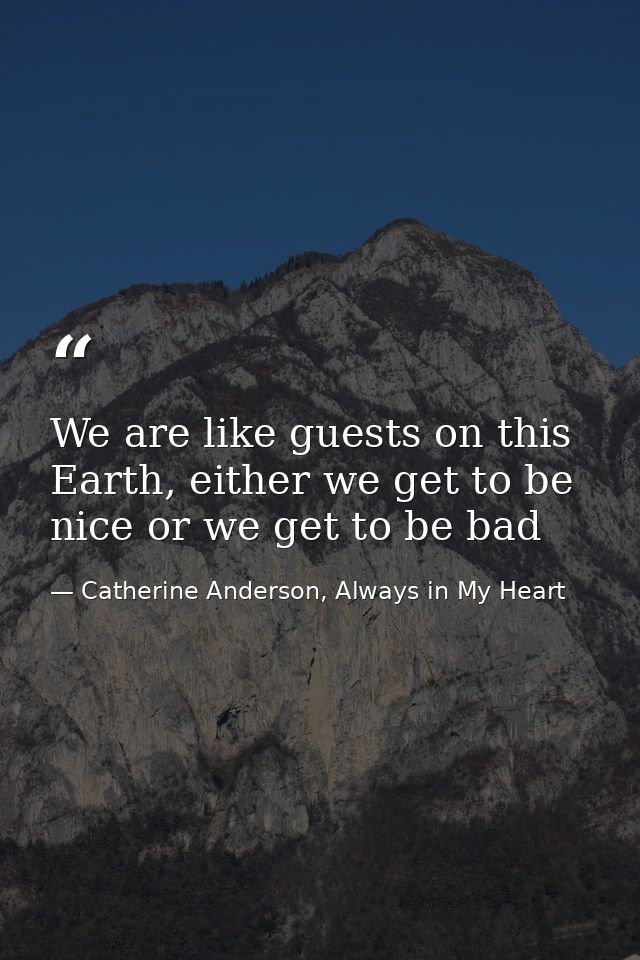 We are like guests on this Earth, either we get to be nice or we get to be bad — Catherine Anderson, Always in My Heart