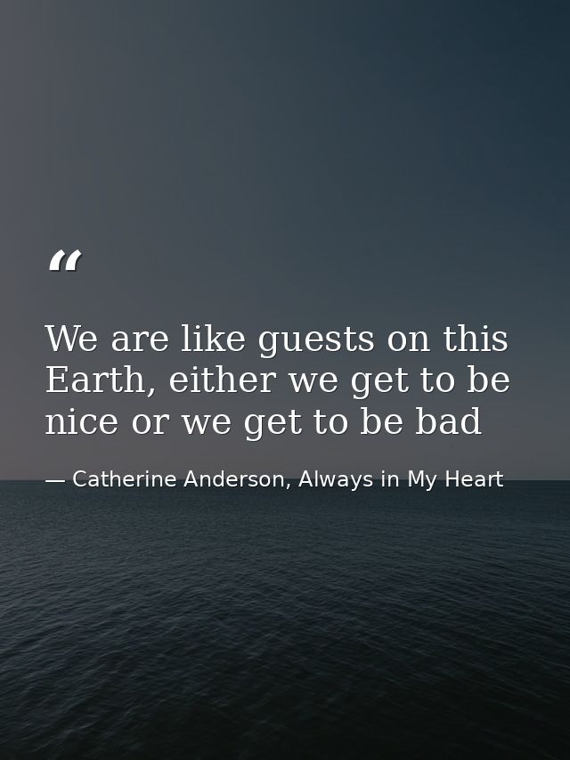 We are like guests on this Earth, either we get to be nice or we get to be bad — Catherine Anderson, Always in My Heart