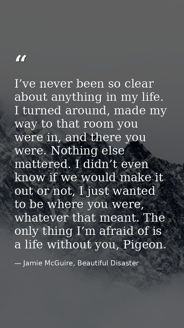 I’ve never been so clear about anything in my life. I turned around, made my way to that room you were in, and there you — Jamie McGuire, Beautiful Disaster