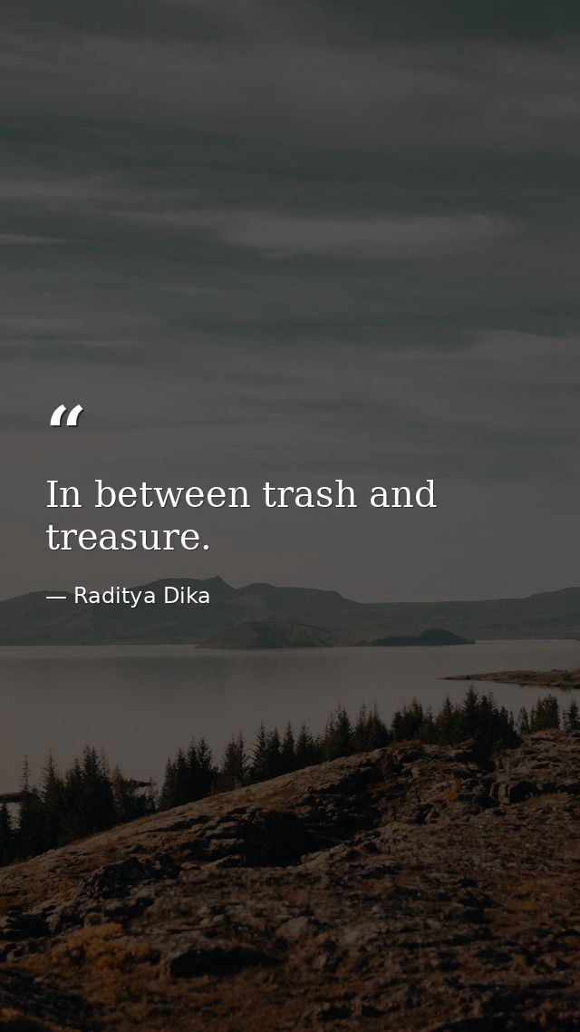 In between trash and treasure. — Raditya Dika